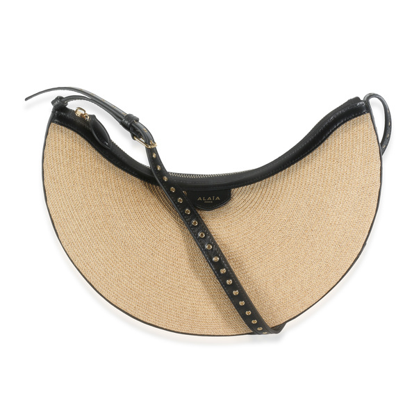 Alaia Handbags - Alaia Black Beige Paper Straw One Piece Demi Lune Bag